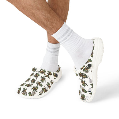 Camo APFO Crocs Pattern Foam Clogs — Printed EVA Garden Shoes