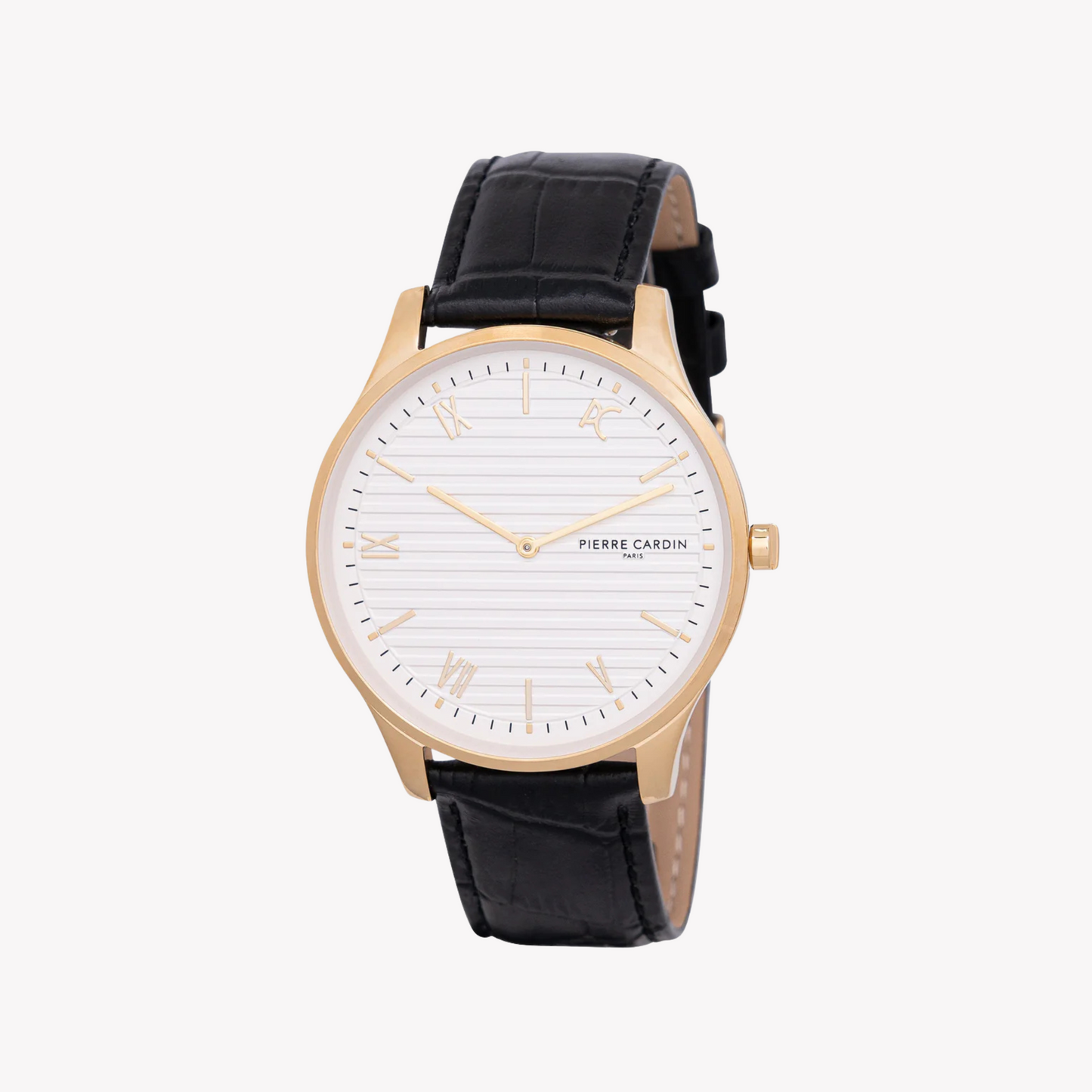 Pierre Cardin Men's Gold Watch, Black Leather Band | Cba.4018