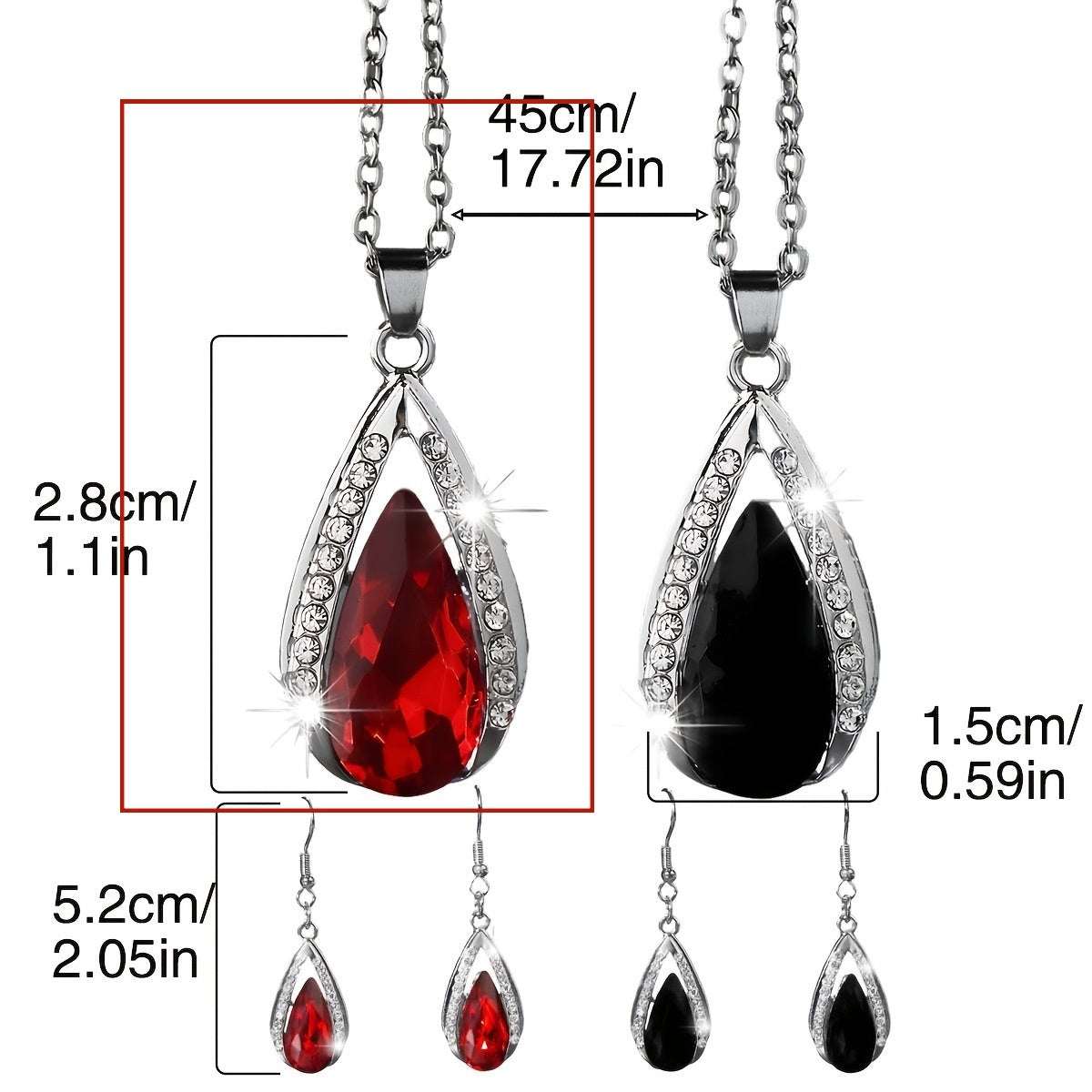 Batang Kalye Black Red Teardrop Glass Pendant Necklace And Earrings