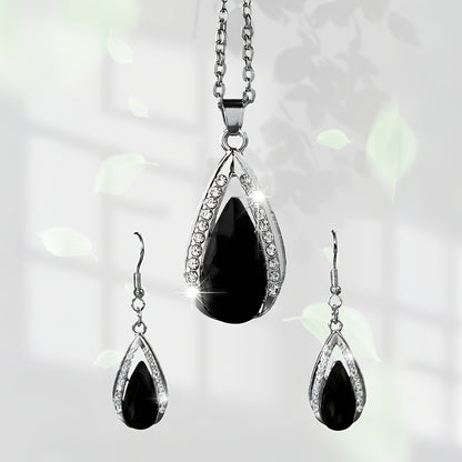 Batang Kalye Black Red Teardrop Glass Pendant Necklace And Earrings