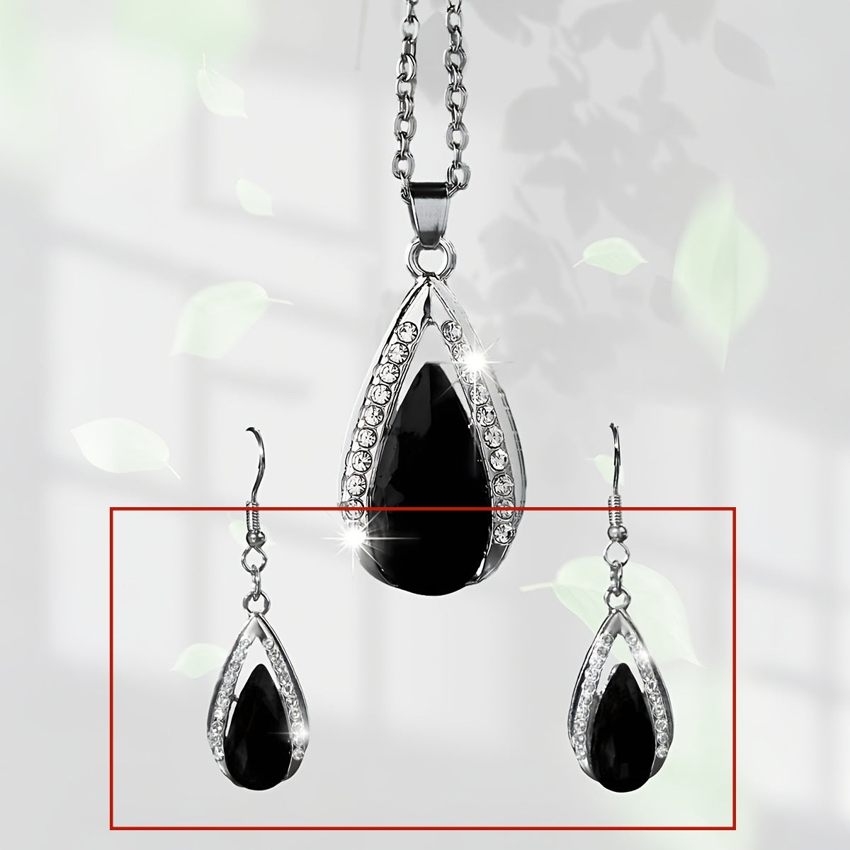 Batang Kalye Black Red Teardrop Glass Pendant Necklace And Earrings