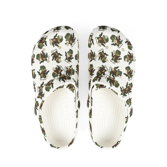 Camo APFO Crocs Pattern Foam Clogs — Printed EVA Garden Shoes