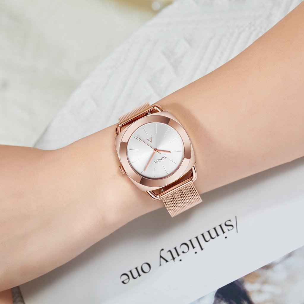Trnda Women's Rose Gold Stainless Steel Watch, Silver Dial | Trnda-001