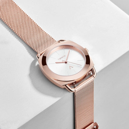 Trnda Women's Rose Gold Stainless Steel Watch, Silver Dial | Trnda-001