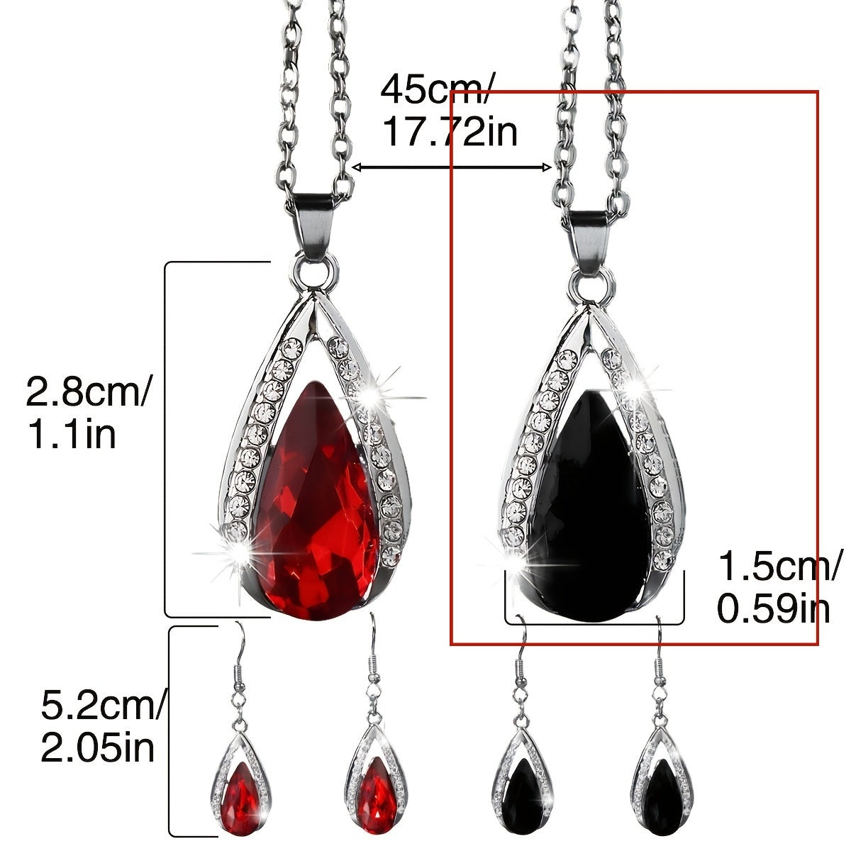 Batang Kalye Black Red Teardrop Glass Pendant Necklace And Earrings
