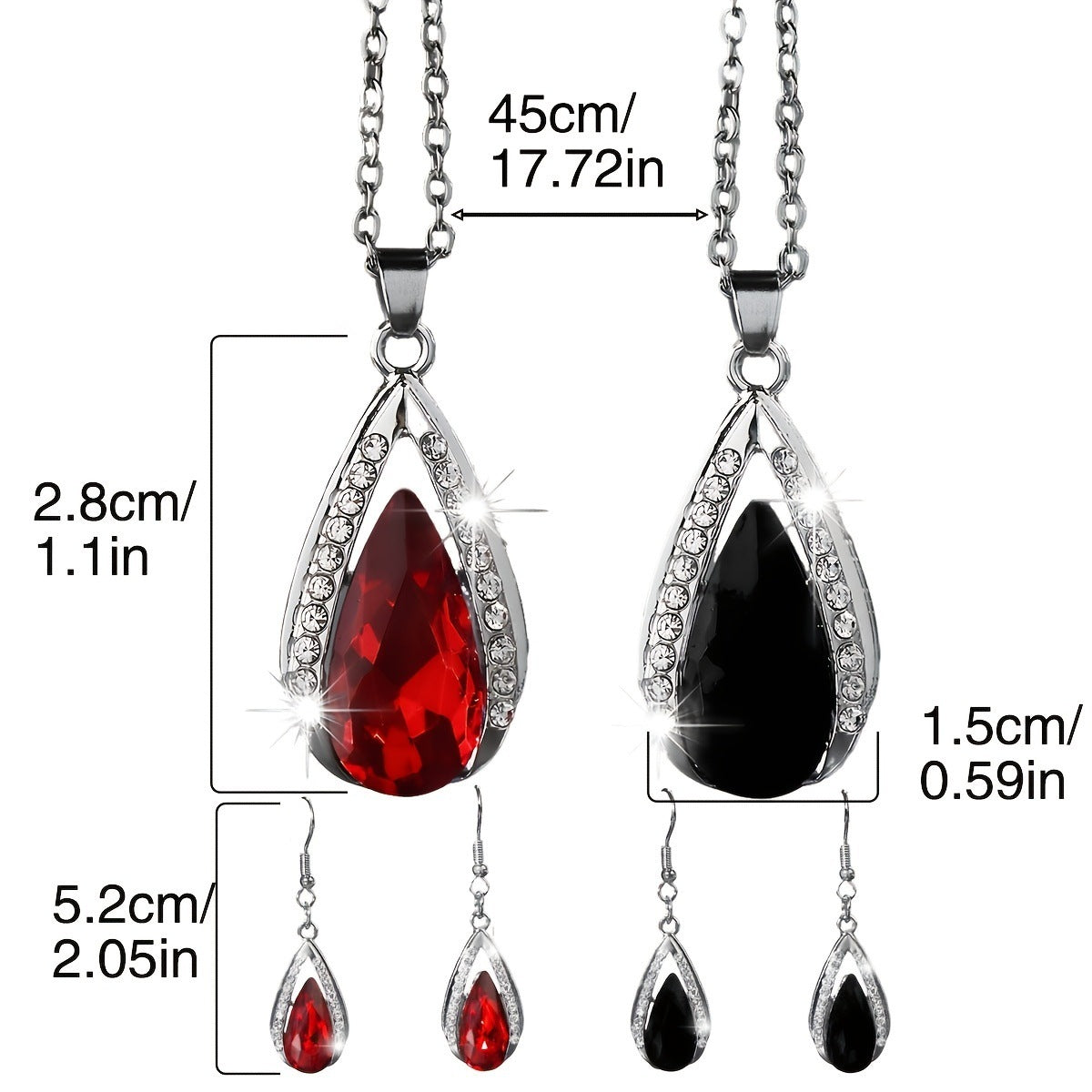 Batang Kalye Black Red Teardrop Glass Pendant Necklace And Earrings